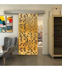 Glasschiebetür ECO-LINE - Fineprint Model 190 Gold auf Grauglas