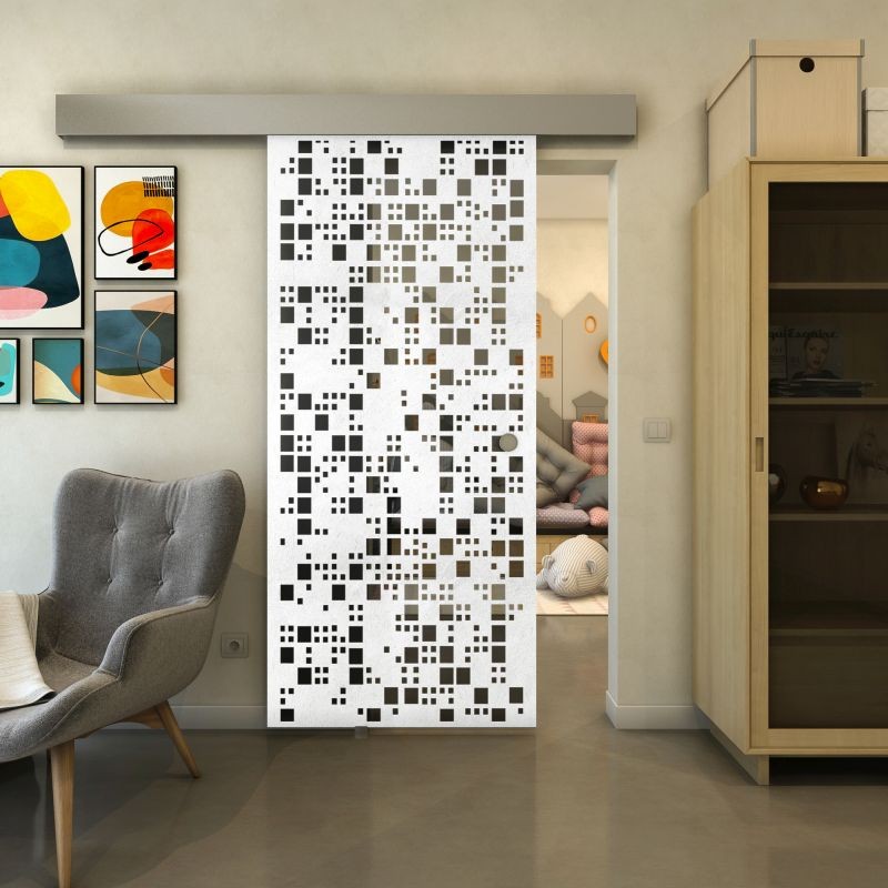 Glasschiebetür ECO-LINE - Fineprint Modell 190 Weiss auf Grauglas Glasschiebetür ECO-LINE - Fineprint Modell 190 Weiss auf Grauglas
