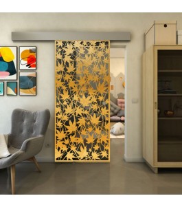 Glasschiebetür ECO-LINE - Fineprint Model 192 Gold auf Grauglas