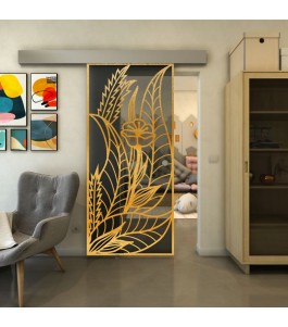 Glasschiebetür ECO-LINE - Fineprint Model 195 Gold auf Grauglas