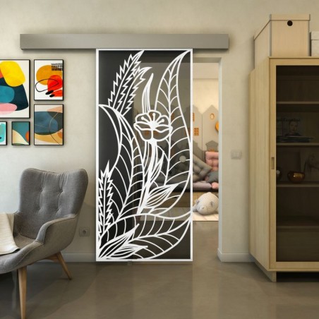 Glasschiebetür ECO-LINE - Fineprint Model 195 Weiss auf Grauglas