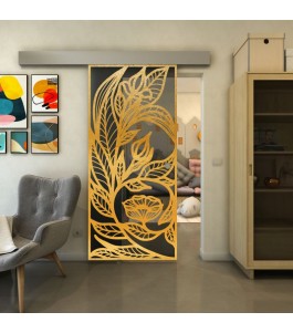 Glasschiebetür ECO-LINE - Fineprint Model 196 Gold auf Grauglas