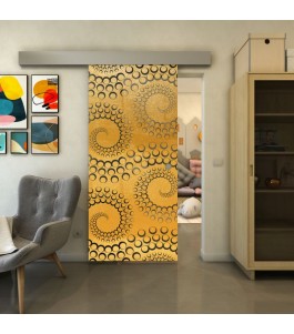 Glasschiebetür ECO-LINE - Fineprint Model 198 Gold auf Grauglas