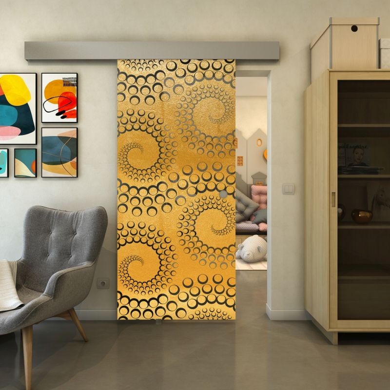 Glasschiebetür ECO-LINE - Fineprint Modell 198 Gold auf Grauglas