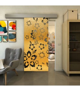 Glasschiebetür ECO-LINE - Fineprint Model 199 Gold auf Grauglas