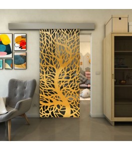 Glasschiebetür ECO-LINE - Fineprint Model 202 Gold auf Grauglas
