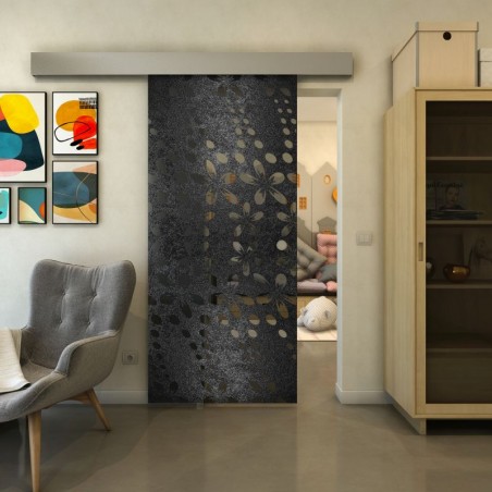 Glasschiebetür ECO-LINE - Fineprint Model 203 Schwarz auf Grauglas