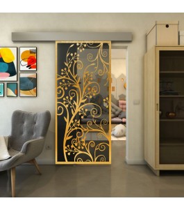 Glasschiebetür ECO-LINE - Fineprint Model 204 Gold auf Grauglas