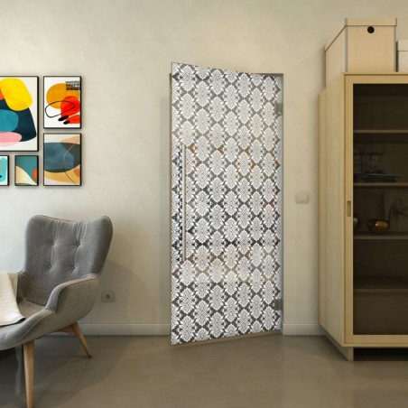 Pendeltür - Fineprint Model 002 Weiss auf Grauglas