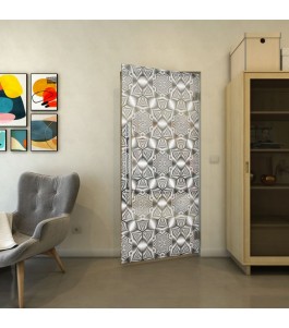 Pendeltür - Fineprint Model 005 Weiss auf Grauglas
