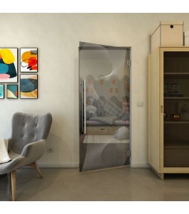Pendeltür - Fineprint Model 009 Weiss auf Grauglas