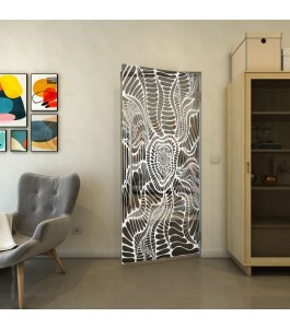 Pendeltür - Fineprint Model 012 Weiss auf Grauglas