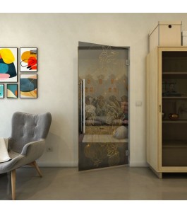 Pendeltür - Fineprint Model 013 Gold auf Grauglas