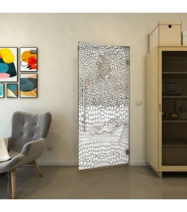 Pendeltür - Fineprint Model 015 Weiss auf Grauglas