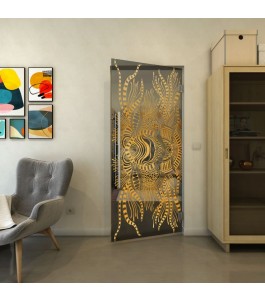 Pendeltür - Fineprint Model 039 Gold auf Grauglas