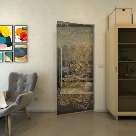 Pendeltür - Fineprint Model 082 Gold auf Grauglas