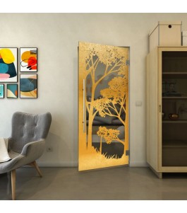 Pendeltür - Fineprint Model 110 Gold auf Grauglas