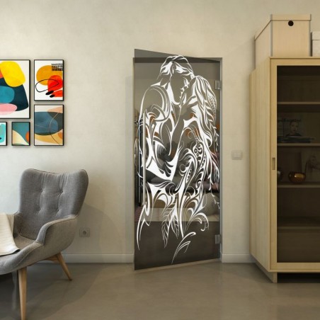 Pendeltür - Fineprint Model 116 Weiss auf Grauglas