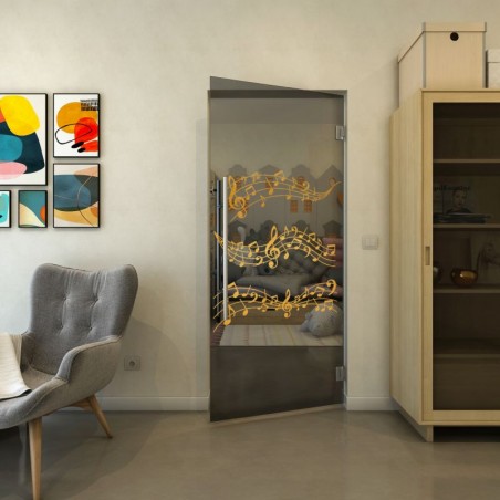 Pendeltür - Fineprint Model 128 Gold auf Grauglas