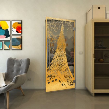 Pendeltür - Fineprint Model 132 Gold auf Grauglas