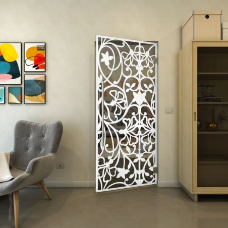Pendeltür - Fineprint Model 147 Weiss auf Grauglas