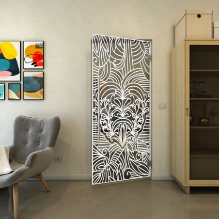 Pendeltür - Fineprint Model 201 Weiss auf Grauglas