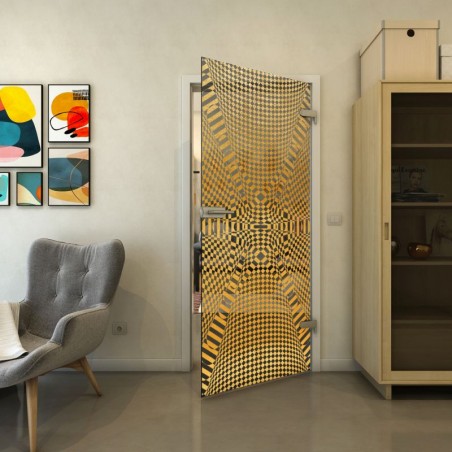 Ganzglastür - Fineprint Model 011 Gold auf Grauglas