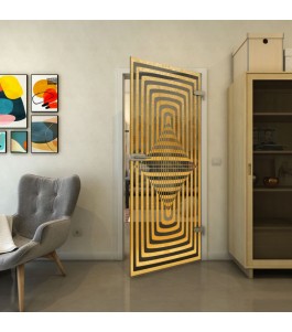 Ganzglastür - Fineprint Model 014 Gold auf Grauglas