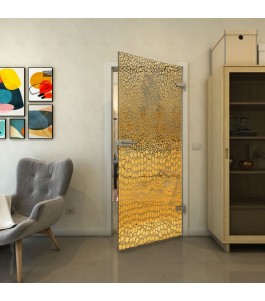 Ganzglastür - Fineprint Model 015 Gold auf Grauglas