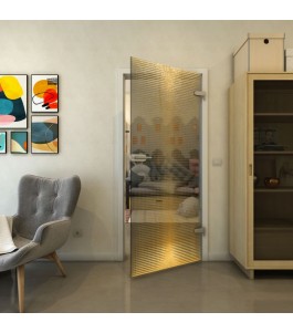 Ganzglastür - Fineprint Model 024 Gold auf Grauglas