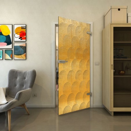 Ganzglastür - Fineprint Model 029 Gold auf Grauglas
