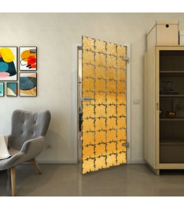 Ganzglastür - Fineprint Model 033 Gold auf Grauglas