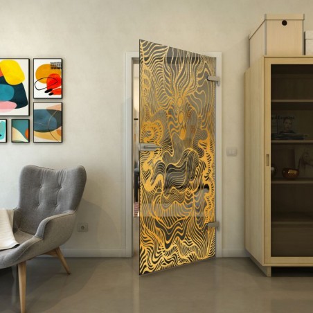 Ganzglastür - Fineprint Model 056 Gold auf Grauglas