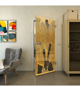 Ganzglastür - Fineprint Model 097 Gold auf Grauglas