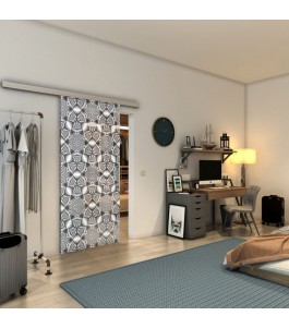 Glasschiebetür SLIM-LINE - Fineprint Model 005 Weiss auf Grauglas