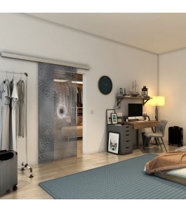 Glasschiebetür SLIM-LINE - Fineprint Model 007 Weiss auf Grauglas