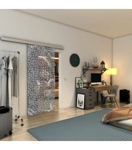 Glasschiebetür SLIM-LINE - Fineprint Model 008 Weiss auf Grauglas