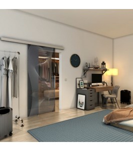 Glasschiebetür SLIM-LINE - Fineprint Model 009 Weiss auf Grauglas