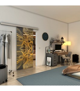 Glasschiebetür SLIM-LINE - Fineprint Model 010 Gold auf Grauglas