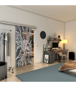 Glasschiebetür SLIM-LINE - Fineprint Model 012 Weiss auf Grauglas