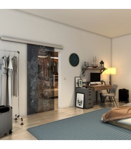 Glasschiebetür SLIM-LINE - Fineprint Model 013 Weiss auf Grauglas