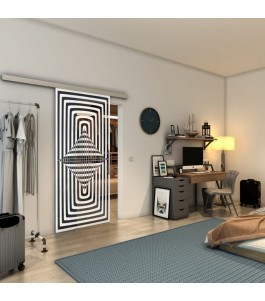 Glasschiebetür SLIM-LINE - Fineprint Model 014 Weiss auf Grauglas