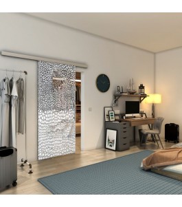 Glasschiebetür SLIM-LINE - Fineprint Model 015 Weiss auf Grauglas