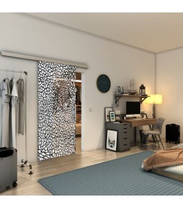 Glasschiebetür SLIM-LINE - Fineprint Model 016 Weiss auf Grauglas