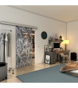 Glasschiebetür SLIM-LINE - Fineprint Model 020 Weiss auf Grauglas