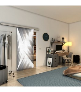 Glasschiebetür SLIM-LINE - Fineprint Model 026 Weiss auf Grauglas