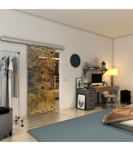 Glasschiebetür SLIM-LINE - Fineprint Model 030 Gold auf Grauglas