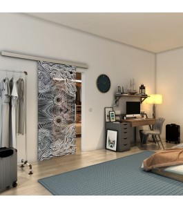 Glasschiebetür SLIM-LINE - Fineprint Model 030 Weiss auf Grauglas