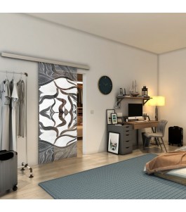Glasschiebetür SLIM-LINE - Fineprint Model 031 Weiss auf Grauglas