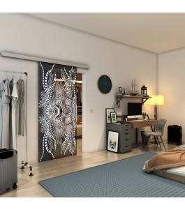 Glasschiebetür SLIM-LINE - Fineprint Model 039 Weiss auf Grauglas
